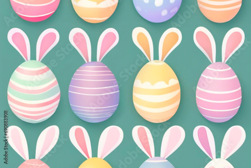 Easter eggs with playful bunny in pastel color palette for greeting card