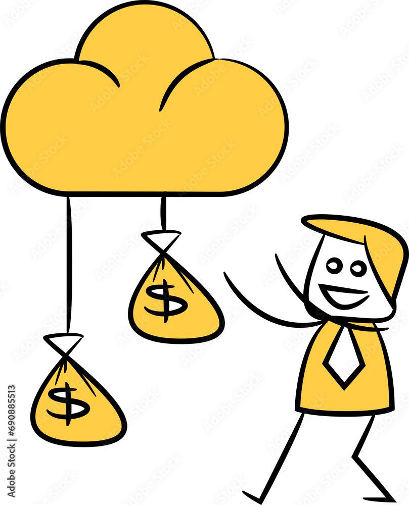 Businessman and Dollar Sacks on Cloud Illustration
