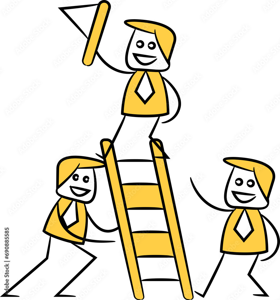 Businessman Holding Flag on Ladder Illustration
