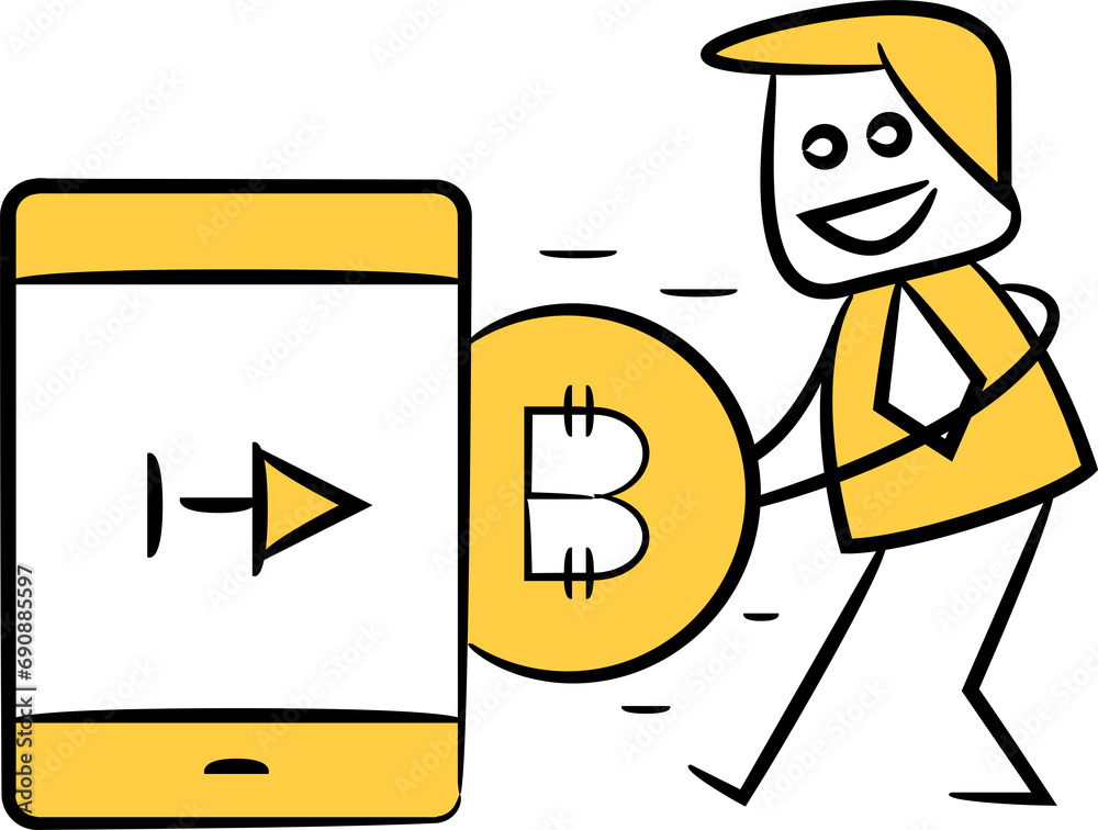 Businessman Withdrawing Bitcoin from Smartphone Illustration
