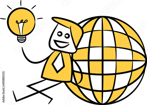 Businessman Sitting Next to Globe and Idea Bulb Illustration 