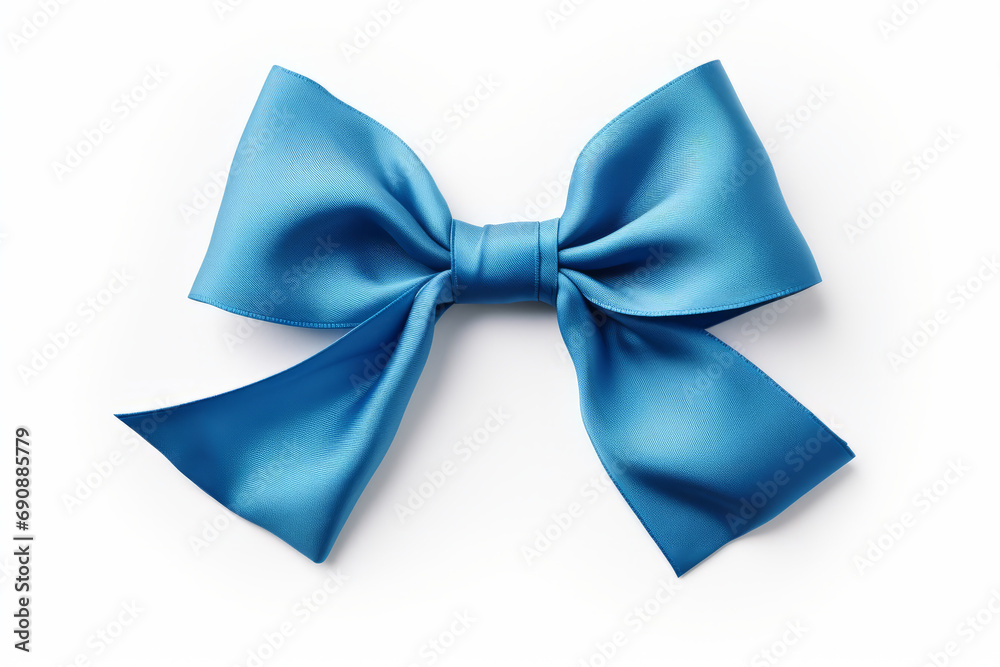 A blue bow made from blue ribbon, isolated on a solid white background A blue bow made from blue ribbon, isolated on a solid white background