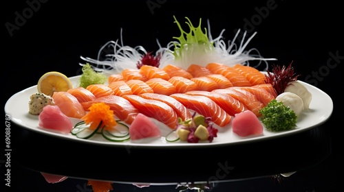 Sashimi meticulously arranged on a minimalist white plate.