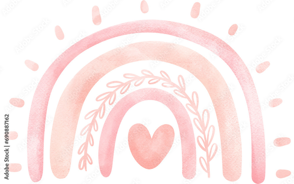 Cute Pink Rainbow Boho watercolor illustration
