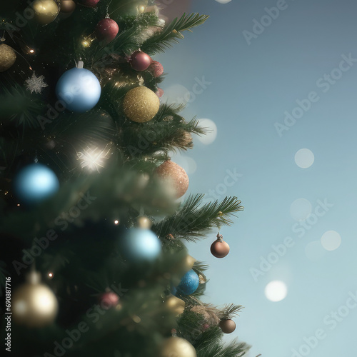 Christmas tree with decorations close-up