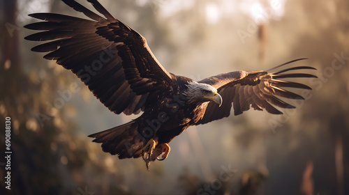 Eagle bird flying in calm scenery, nature beauty in vivid colors Generative AI © image multimedia