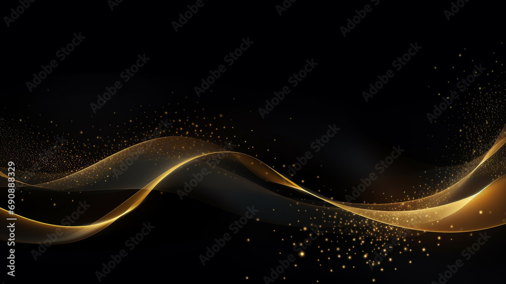 Modern gold wave line smooth and particle abstract on black background Modern gold wave line smooth and particle abstract on black background