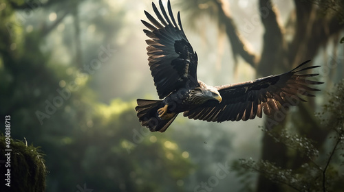 Eagle bird flying in calm scenery, nature beauty in vivid colors Generative AI