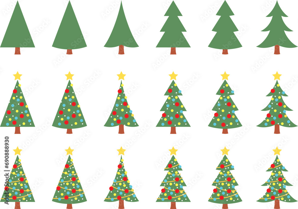 Obraz premium 華やかなクリスマスツリーのベクターイラストセット
