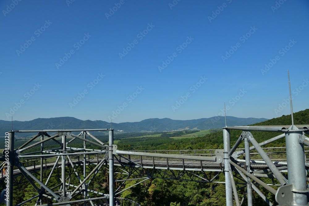 View of the landscape from the hiking trail above the trees