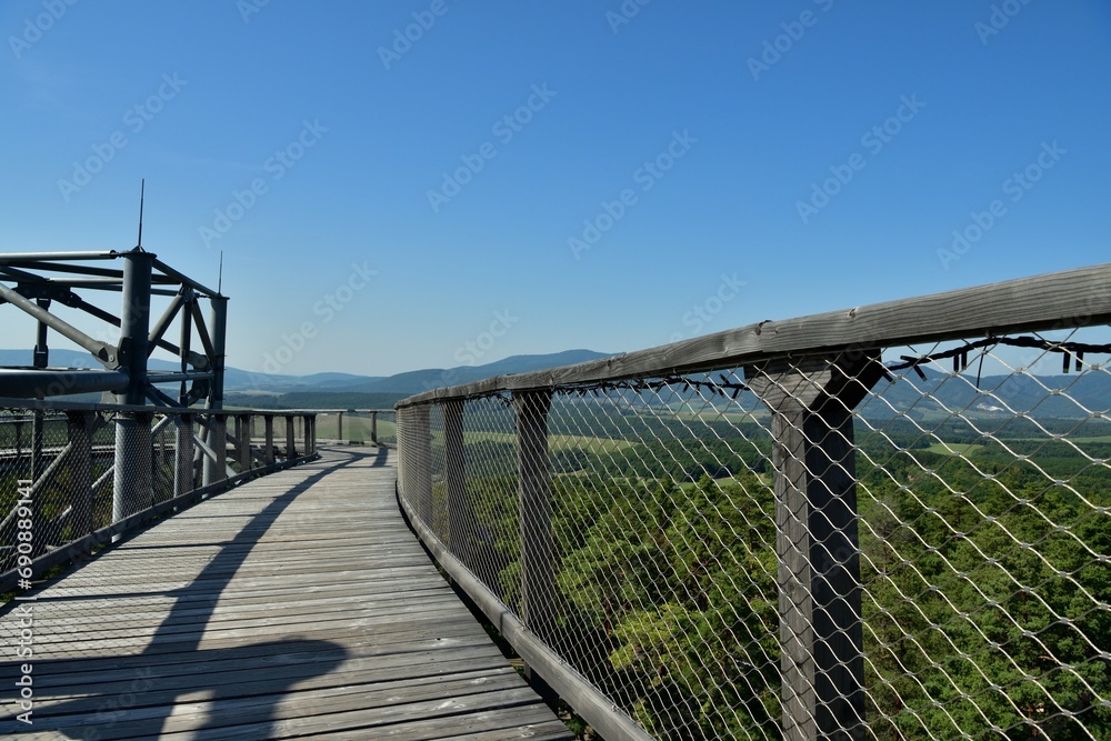 Iron construction of a walkway for tourists above the treetops