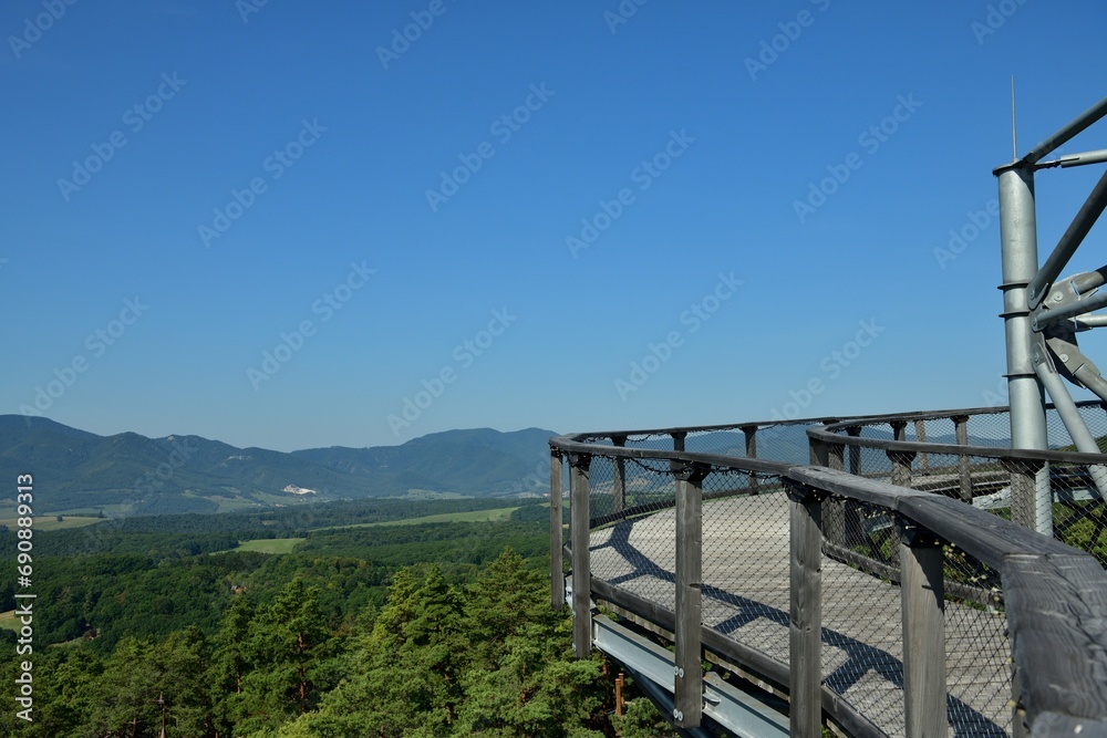 Iron construction of a walkway for tourists above the treetops