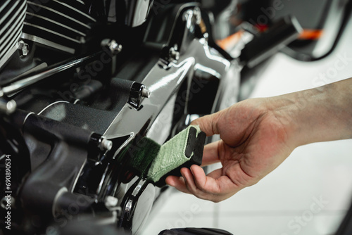 The process of nano coating motorcycle applying soft fiber sponge © romaset