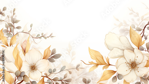 White background paper for invitations with edges decorated with flowers