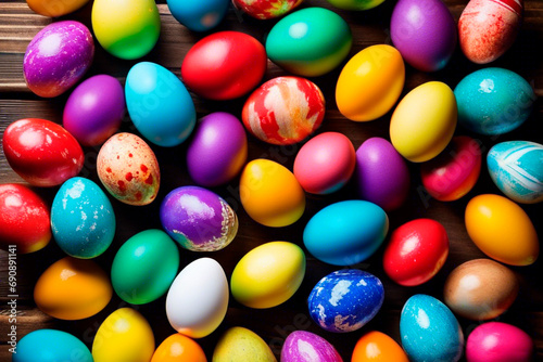 Colorful Easter eggs. View from above