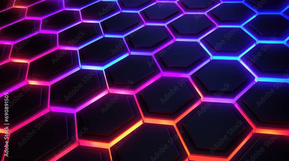 Abstract background with hexagons in neon light. Abstract background with hexagons in neon light.