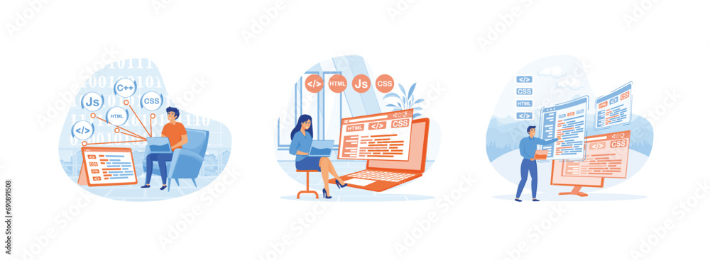 Software engineer.programmer and coding website or app.Web development. Engineer set flat vector modern illustration 