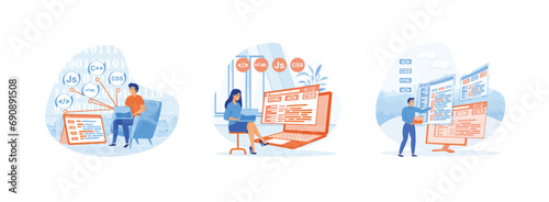 Software engineer.programmer and coding website or app.Web development. Engineer set flat vector modern illustration 