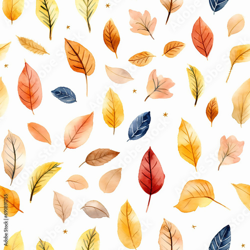 autumn nature seamless pattern seasonal design watercolor illustration foliage plant yellow red backgrou