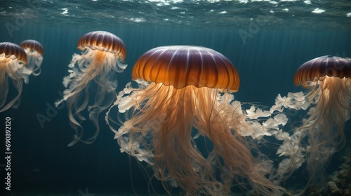 a magnificent jellyfish, its translucent body pulsing with a soft glow and its delicate tendrils swaying with the gentle current
