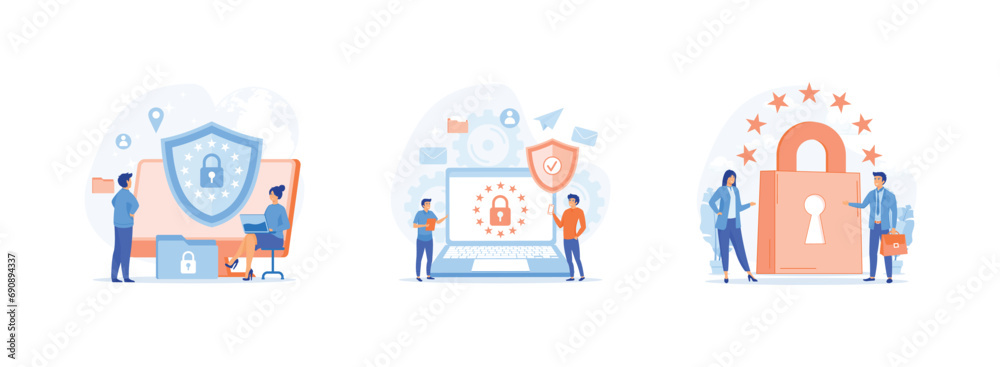 Protecting business data, legal information. personal data. General Privacy set flat vector modern illustration  
