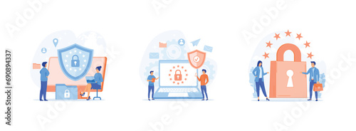 Protecting business data, legal information. personal data. General Privacy set flat vector modern illustration  