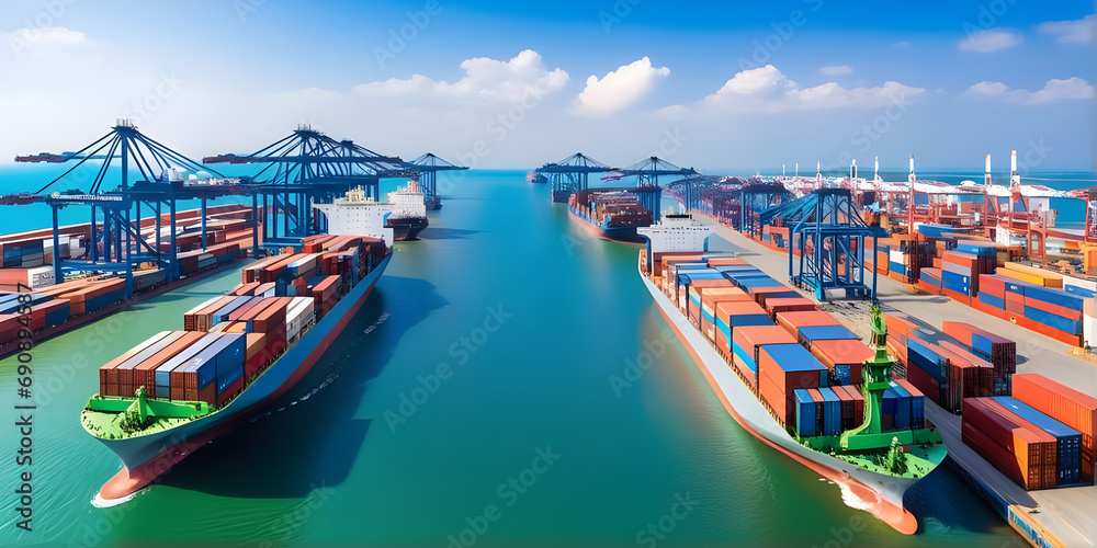 Logistic. container cargo ship loading cargo at industrial port. import