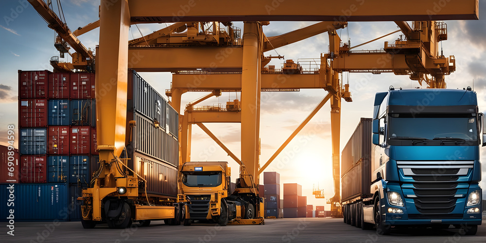 Logistic. container cargo ship loading cargo at industrial port. import