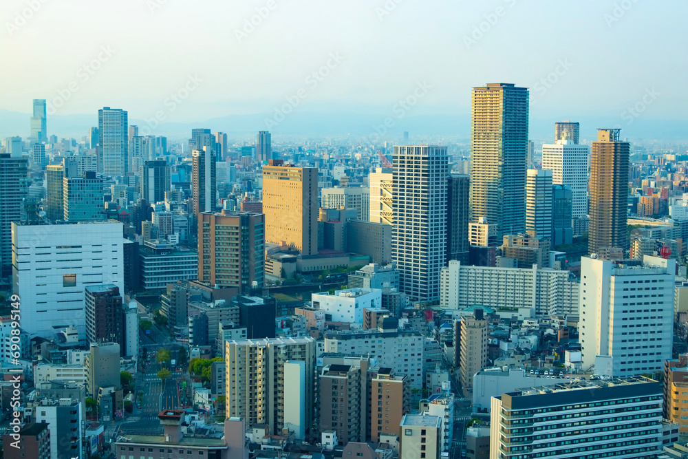 A dawn panoramic cityscape in Osaka