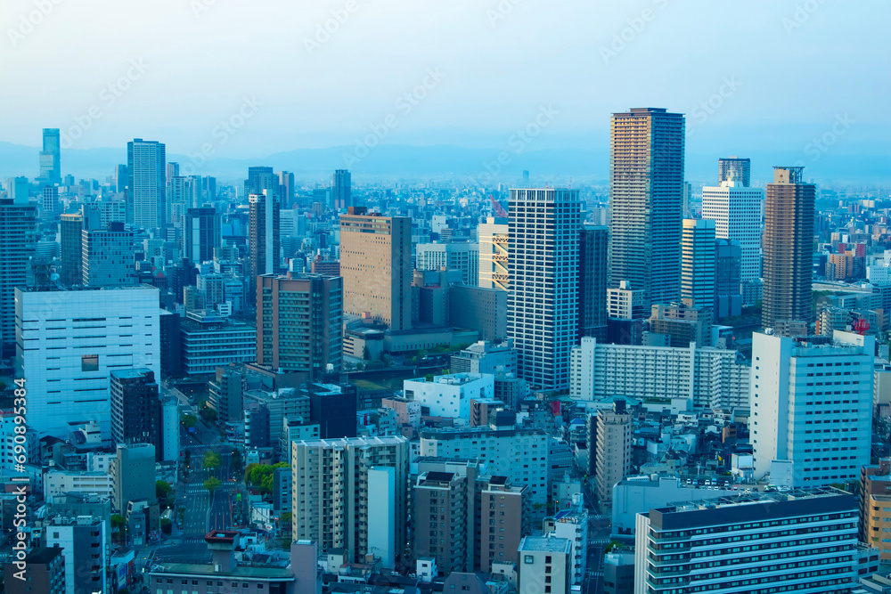 Fototapeta premium A dawn panoramic cityscape in Osaka