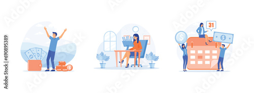 Salary payment. Payroll money. Celebrating salary payment day. Salary payment 1 set flat vector modern illustration 