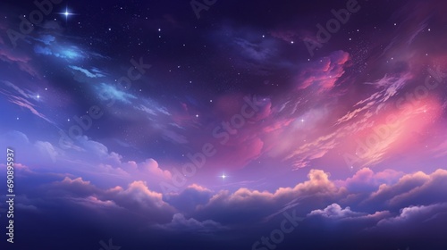 Beautiful sky cloud Space galaxy background with stars, bright colors, purple, blue, pink, night scene. background wallpaper