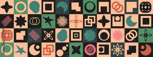 Set colored Geometry abstract shapes backgrounds. Geometric posters in trendy retro Brutalist style. Vector illustration EPS 10 