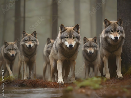 Group of wolf in the wild forest