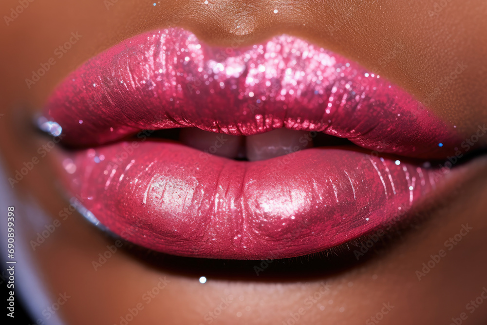 Obraz premium Mouth lipstick face lip female closeup fashionable macro beauty sensuality makeup women glamour