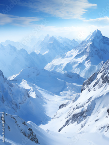 Majestic snow mountain illustration.created with Generative AI tecnology.