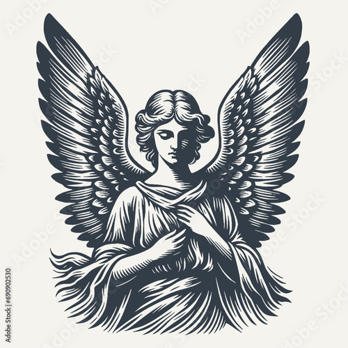 Angel. Vintage woodcut engraving style vector illustration.	
