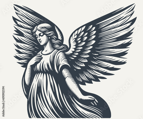 Angel. Vintage woodcut engraving style vector illustration.	
