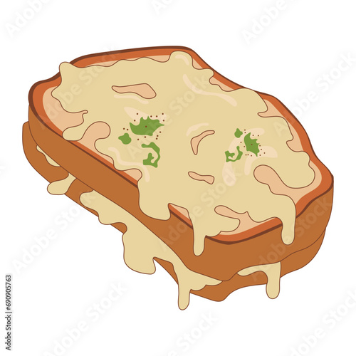 Hand drawn illustration of An Phap dish. Croque monsieur. ファップ料理の手描きイラスト。 クロックムッシュ。