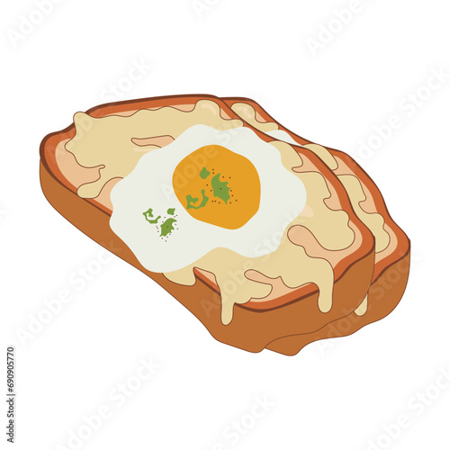 Hand drawn illustration of An Phap dish. Croque monsieur. ファップ料理の手描きイラスト。 クロックムッシュ。