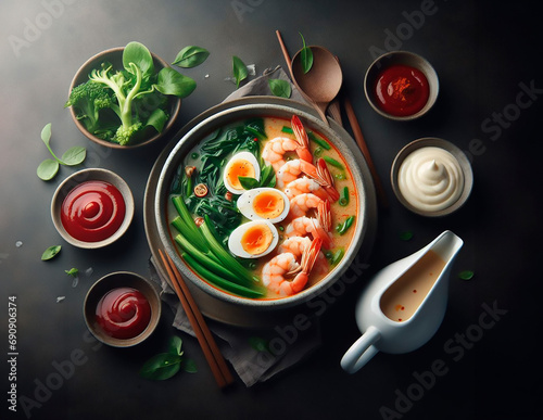Asian shrimp soup is on a plate
