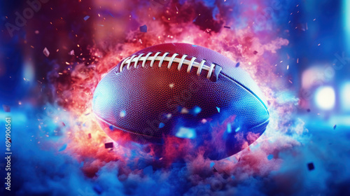 American football ball flying in fire and smoke background photo