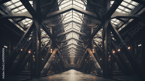 Steel beams converging into a symmetrical architectural masterpiece photo