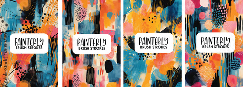 abstract vector of painterly brush strokes set, gouache and watercolors, stains, beautiful shape Textile prints that mimic Cossington Smith's use of light and color, bright strokes