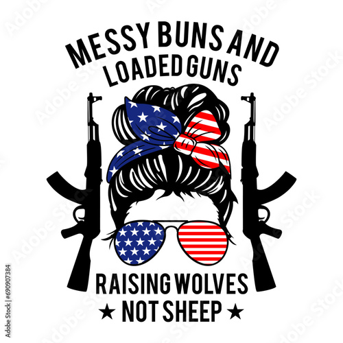 Messy bun and loaded guns t shirt design