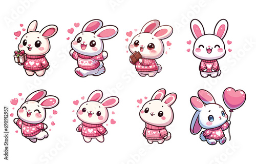 set of funny cartoon rabbits valentine love pink © Tuzki