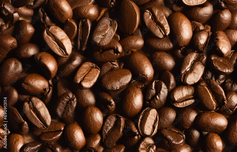 Fototapeta premium Coffee Beans, Isolated Aromatic Caffeine Seed for Dark Roasted Espresso, Morning Brew, and Flavorful Beverage Generative Ai