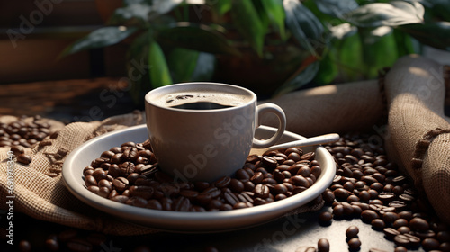 Delectable coffee beans arranged with a cup