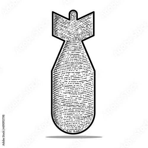 nuclear bomb vector engraving style hand drawn black and white icon