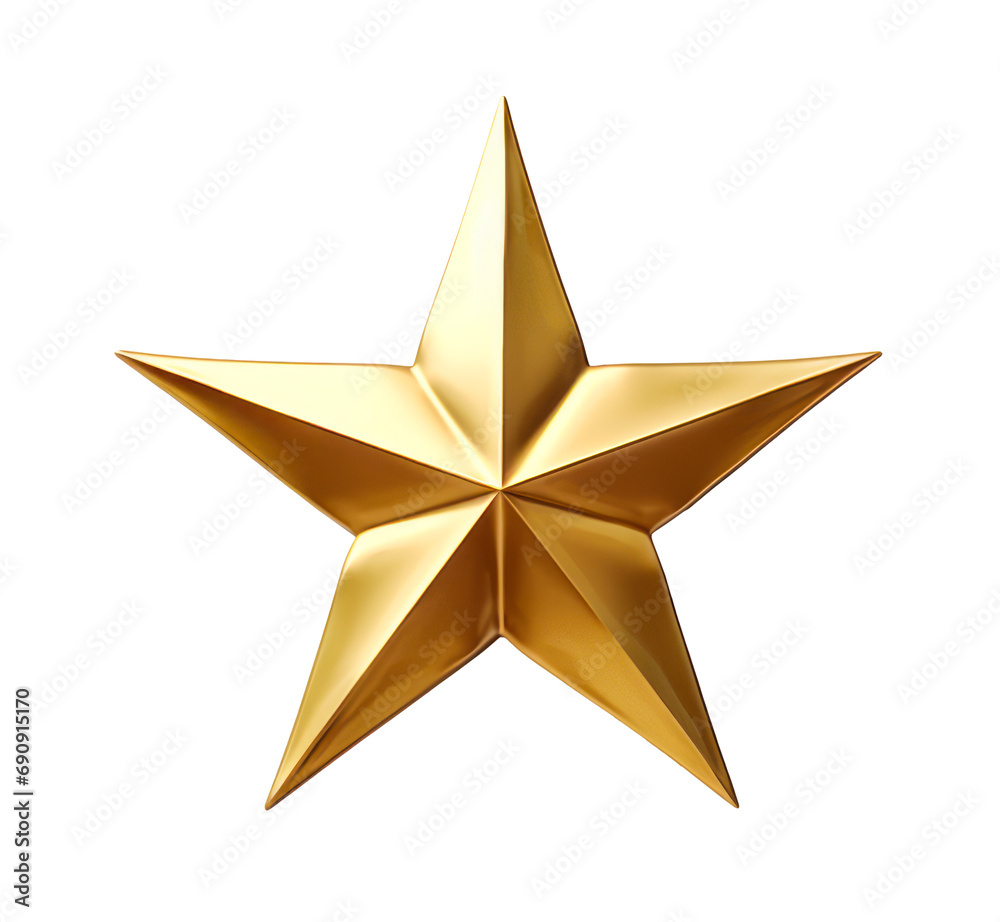 Golden 3D star with a realistic metallic texture on a white backdrop. Generative AI Golden 3D star with a realistic metallic texture on a white backdrop. Generative AI